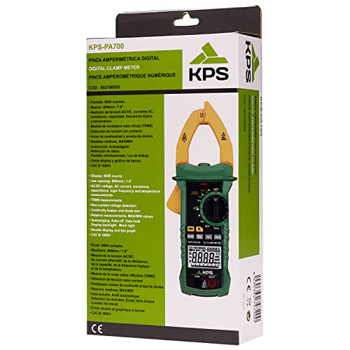 KPS PA700 True RMS Digital Clamp Meter, 6000 Counts, NCV Detector