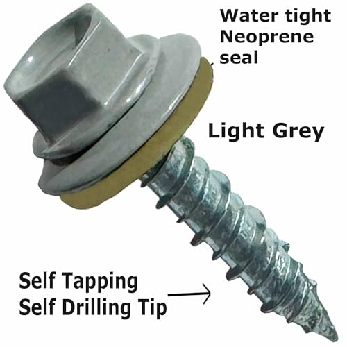 (250) BRAUNY BOY Grey - Metal Roofing Screws #10 × 1 Inch, Rubber Washer, Sharp Point, Metal to Wood Siding Screws - Qty (250) Screws 250