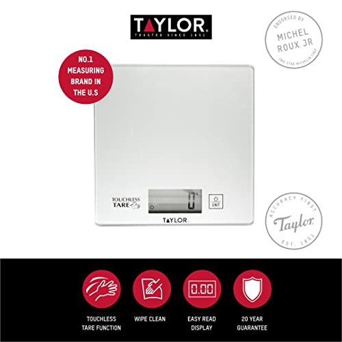 Taylor Pro Digital Cooking Scales with Touchless Tare, For Dry & Liquid Weighing, Gift Boxed, Silver, 5kg / 5000ml Capacity