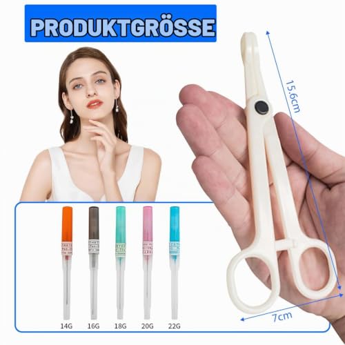 Piercing Needle Set, Piercing Needle Set, Piercing Needles, Mixed 14G-22G Catheter Needles, Piercing Kit, Piercing Accessories with 2 Clips