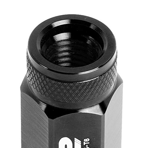 J2 Engineering LN-T7-021-15-BK Black 7075 Aluminum M12 x 1.5 20Pcs L: 50mm Knurled Top Lug Nuts w/Adapter