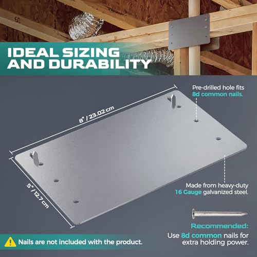 Single 2X Stud Shoes (2 PCS) & 5" x 8" Nail Stopper Plate (4 PCS), 16-Gauge Galvanized Steel – Thicker, IBC & IRC Code Compliant, Extra Durable