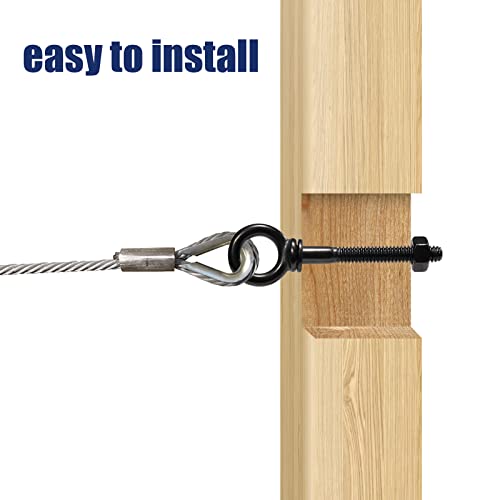 10 Pack Eye Bolt, 1/4” x 3" T316 Stainless Steel Eyebolts + 10 Pack Black Stemball Swage Dead End Invisible Cable Railing Kit Terminal