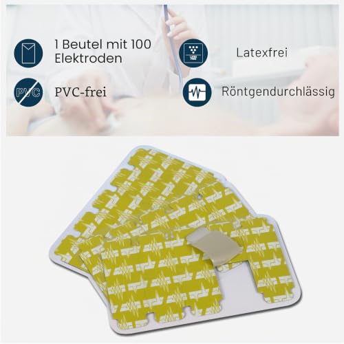 FIAB F3001ECG Radiolucent Disposable Tab Ekg Electrode with Solid Gel, 34 × 23 mm, MRI Compatible up to 4.7 T, for Rest, Stress and Long Term ECG - Pack of 100 adults