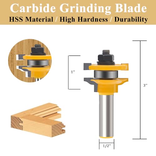 TAIWAIN 1/2-Inch Shank Tongue and Groove Flooring Router Bit Set 4 PCS, Wood Cabinet Milling Router Bits Sets Cutter, Woodworking Miter Carbide CNC Cutting Tool for Doors,Tables (5)