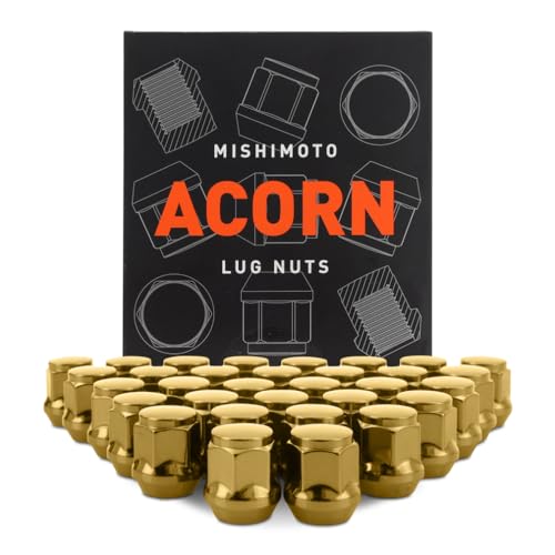 Mishimoto Steel Lug Nuts, M14x1.5, Acorn Seat, 32pc Set, Gold