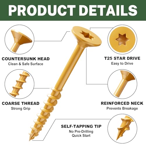 LIONMAX Deck Screws 2 Inch, Exterior Wood Screws #8 x 2, 500 PCS, Tan #8 x 2"