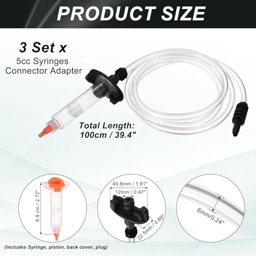 uxcell 3Pcs 5cc Air Tubing Glue Dispenser Syringes Kit, Syringes Connector Adapter Plastic Clear Tube Sleeve with Piston, End Cap, Top Hat for Industrial Glue Liquid Dispensing, Black
