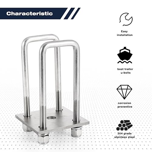 Stainless Steel Square U Bolt Kit for Boat Trailer Axle Leaf Springs, for 2x3 Axle - 6 5/16" Long,2 inch Wide Square U-Bolts with Nuts and Frame Plate for Trailer Automobiles Trailer.