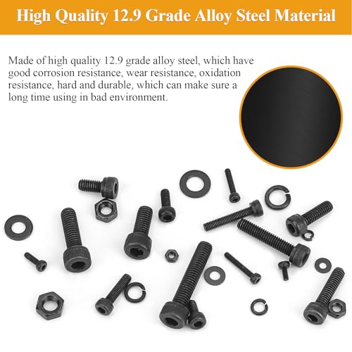 2180 Pieces Black M2 M3 M4 M5 Hex Socket Head Cap Screws Nuts Washers Assortment Kit, Metric Screw Assortment with Hex Wrenches, 12.9 Grade Alloy Steel, Fully Threaded M2/M3/M4/M5