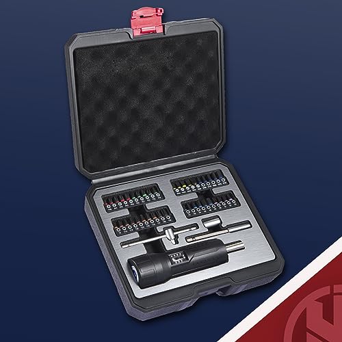 KNINE OUTDOORS Torque Screwdriver Wrench Driver Set 10-70 Inch Pounds lbs for Maintenance with T-bar Handle, 40 Hex Bits, 1/4" Socket, Shaft Extension, For Tools, Bike Repairing and Mounting, Black