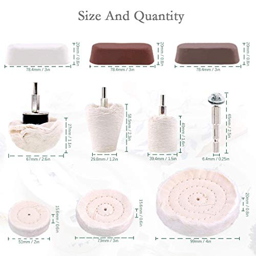 Keadic 18 Pcs 4 Inches Buffing Polishing Wheel Kit with Polish Compound Includes Cone/Column/Mushroom/T-Shaped Wheel Grinding Head with 1/4" Handle,Soft/Fine/Medium/Coarse/Rough Buffer Wheels with 1/2