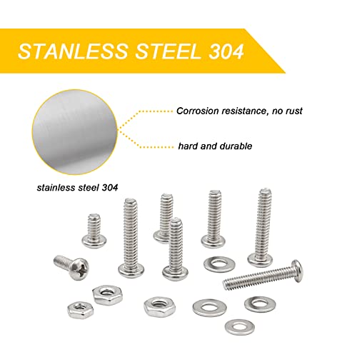 820Pcs 304 Stainless Steel Nuts and Bolts Assortment Kit, 10-24#8-32#6-32#4-40 Phillips Pan Head Assorted Nuts Bolts and Flat Washers with Case