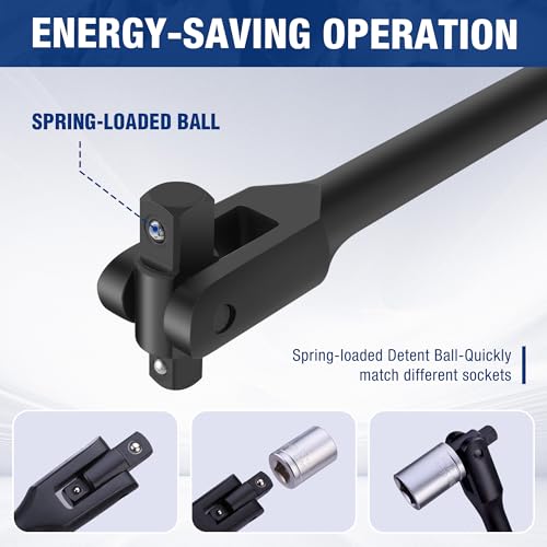 WORKPRO 24-inch Dual Drive Breaker Bar, 3/8" & 1/2" Drive, 360° Flex Head 24" × Dual Drive 3/8"+1/2" Black