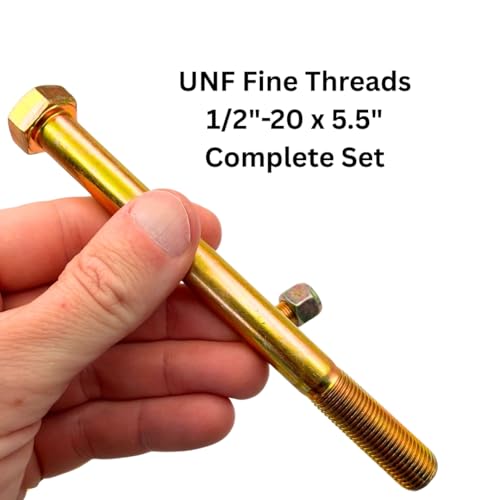 1/2"-20 x 5-1/2" Grade 8 Bolts (4-Pack) – Heavy-Duty Hex Bolts with Flat Washers & Nylon Lock Nuts – High-Strength SAE J429 Anti-Vibration 5.5" UNF Fine Thread