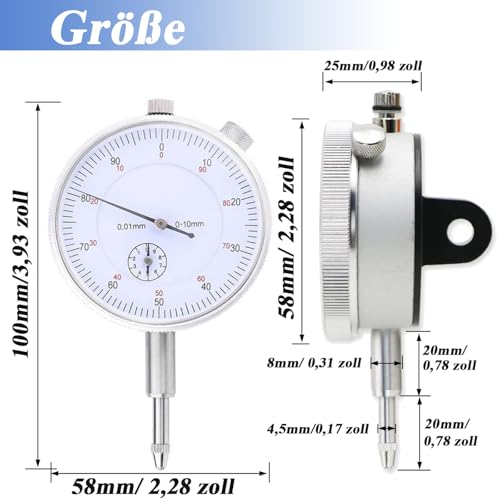 Mesee Precision Dial Gauge 0-10mm Mechanical Dial Gauge High Precision Dial | Industrial Dial Indicators, Micrometer Dial Gauge Probe Display Dial Accuracy 0.01mm Dial Test Indicator