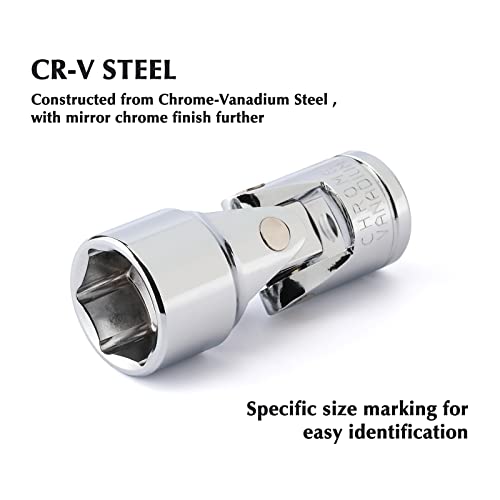 EMENTOL 10PCS 3/8" Drive Universal Joint Socket Set, 6 Point, Metric Universal Flex Socket Set, CR-V, Swivel Head, 10mm - 19mm