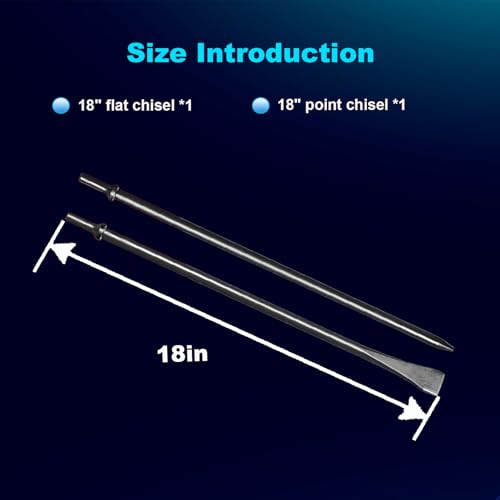 Pneumatic Cold Chisel Set, 3/4" Width 18" Long Air Pneumatic Hammer, Flat and Point Chisels with Round Collar for Concrete and Tile, Air Hammer Punch Chipping Bits Tool, Cr-Mo Alloy Steel 7/32" & 3/4" x 18" Chisel