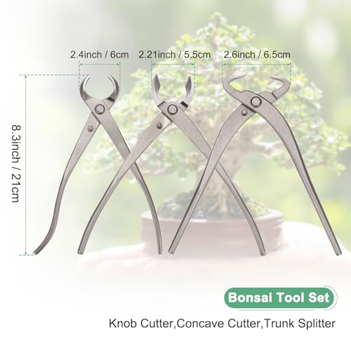 M METERXITY 3Peice Bonsai Tool Set - 8.3 Inch High Carbon Steel Knob Concave Cutter, Bonsai Tree Plants Modeling Tools, Applying to Gardening Pruning Branches/Knobs/Tumors (210mm, Gray)