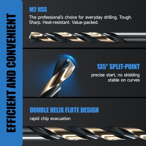 29Pcs M2 HSS Cobalt Drill Bits Set, 1/16"-1/2" Metal Drill Bits 1/16"-1/2" Black and Gold 29