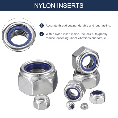 uxcell 25Pcs M20 x 2.5 Nylon Insert Hex Lock Nuts, 316 Stainless Steel Self-Locking Nylon Insert Stop Nut for Industrial Construction Fasteners, Silver&Blue M20x2.5 25