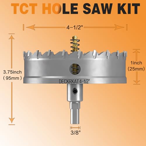 4-1/2" TCT Hole Saw for Hard Metal, Heavy Duty 115mm Tungsten Carbide Tipped Hole Cutter with Spring-Loaded Pilot Drill Bit for Stainless Steel, Metal, Iron, and Plastic. 4-1/2" (115mm)