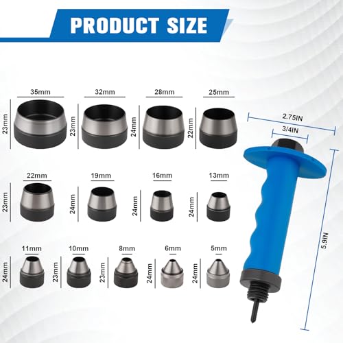 14PCS Hollow Punch Set 3/16" to 1‑3/8", Sharp Hole Punch for Gasket Leather