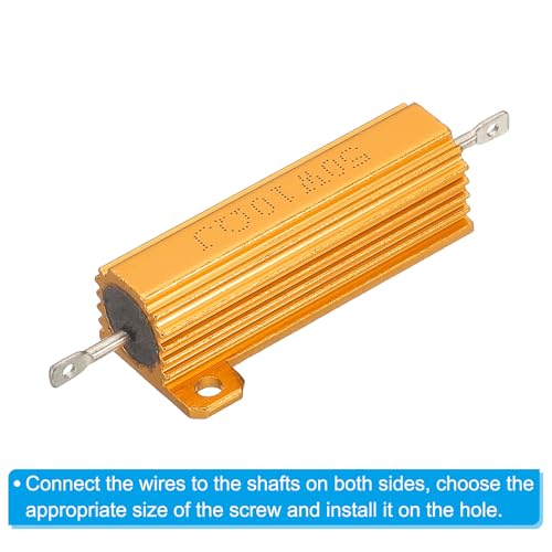 PATIKIL 5 Pieces 50 W 10 Ohm 5% Tolerance Aluminum Housing Resistors Set Resistance Assortment with Screws Wire Wound Potentiometer Power for Machines Electronics DIY Project Golden 10 Ohm 50 W