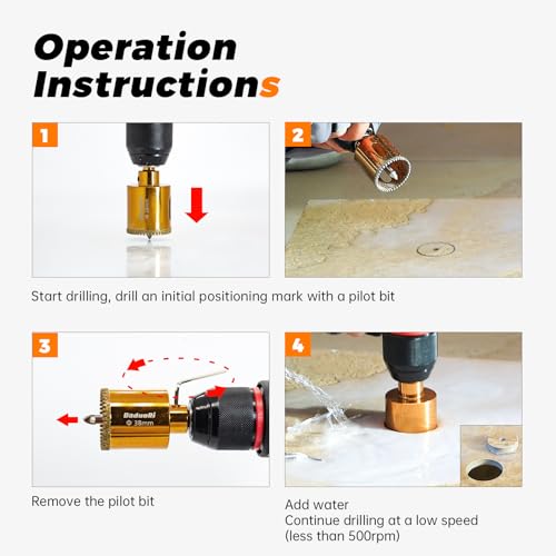6 Inch Serrated Diamond Hole Saw with 2Pcs Removable Pilot Bits, Easy-Align for Precise Drilling in Porcelain, Ceramic, Granite, and Marble (6" Tile Drill Bit) 150mm | 6"