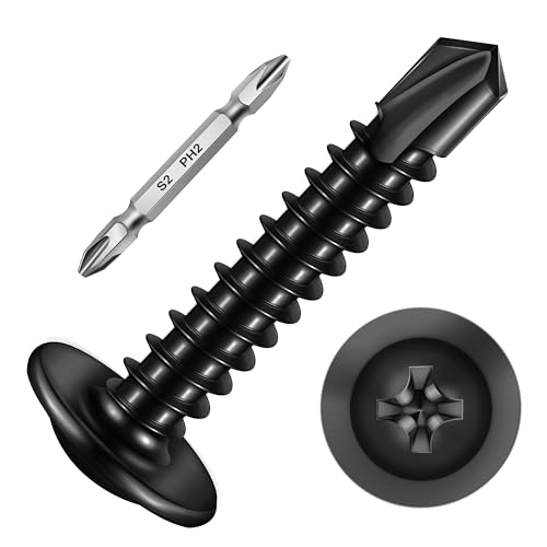 Mywish Self Tapping Screws for Metal (200Pcs) #8×1" & 50pcs #10 x 1 Hex Head Self-Drilling Sheet Metal Roofing Screws with EPDM Washer, Truss Head Self Drilling Screws High-Strength