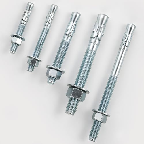 Wensilon 1/2x7" 10Pcs Inch Standard Fasteners for Heavy-Duty Zinc Wedge Anchors for Cement and Concrete 1/2x7" 10