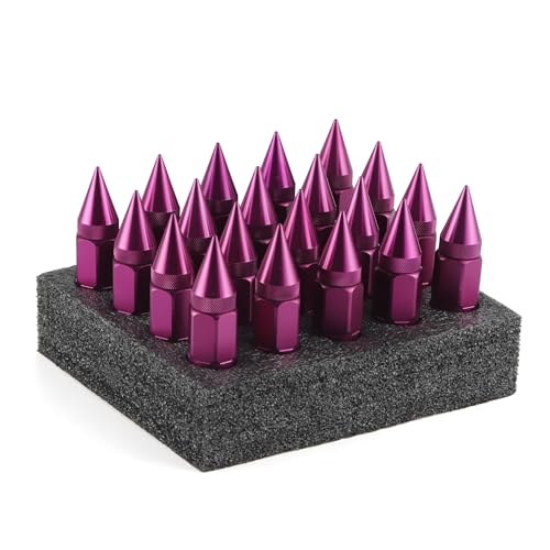 SINGARO 20PCS M12X1.25 Wheel Lug Nuts, Cap Spiked Extended Tuner 60mm Aluminum Wheels Rims Lug Nuts (Purple) Purple