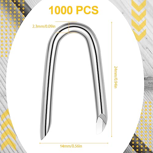 Therwen U Shaped Nails Wire Fence Staples Nails, 1 Inch Steel Fencing Spike, Galvanized U Shaped Fasteners Spike for Fixing Wire Woven and Mesh Fencing, Corrosion and Rust Resistant(1000 Pcs) 1000