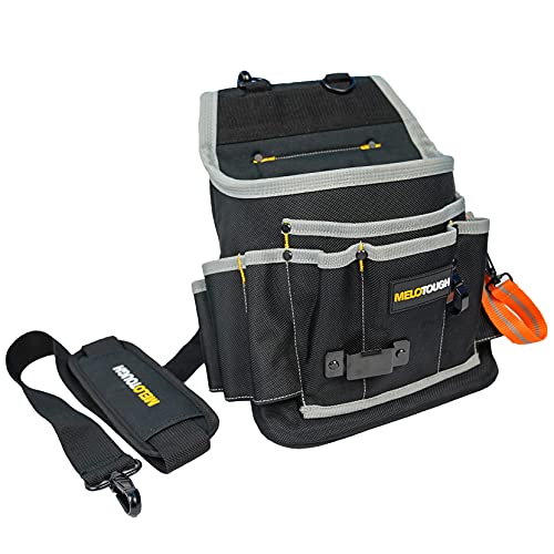 Melo Tough Professional Electrician Tool Pouch Shoulder Tool Carrier with Multiple Pockets + 2 Inch Nylon Web Work Belt with Quick Release Metal Buckle