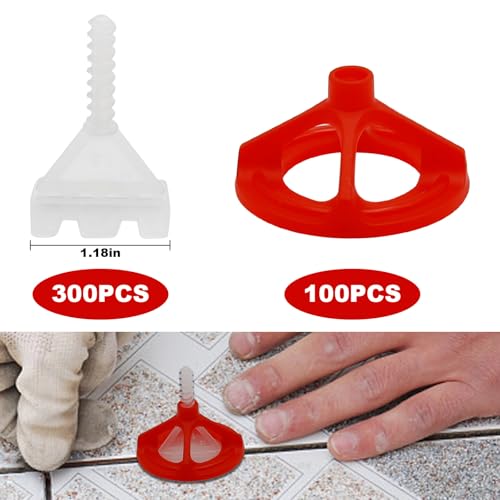 1/8 Tile Leveling System Spiral Tile Spacers Leveling System Tile Anti-Loosening and Spacing System Kit (1/8"-300pcs White Base + 100pcs Red Cap) 1/8"-300pcs White Base + 100pcs Red Cap
