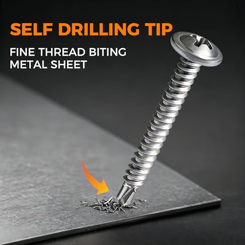 300 PCs #10 x 1-1/2 Truss Head Sheet Metal Screws - M4.8 x 38 Zinc Plated Phillips Drive Carbon Steel Wide Head Screws for Thin Metal #10x1-1/2" Silver 300