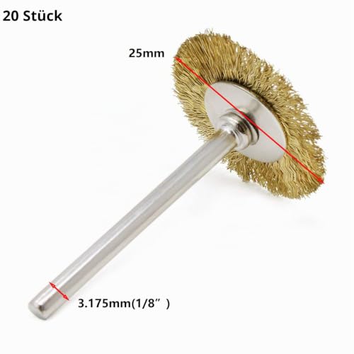 20pcs Diameter 25mm Rotary Tool Brass Wheel Brushes Set for Drill Dremel Rotary Tools, 0.31" Shank Clean Polishing
