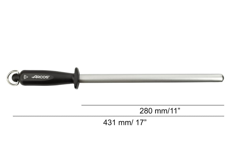 ARCOS Sharpening Steel 8 Inch Nitrum Stainless Steel and 280 mm blade. Series Chaira. Body Carbon Steel Chromium Coated 11 - Polypropylene Yellow Handle