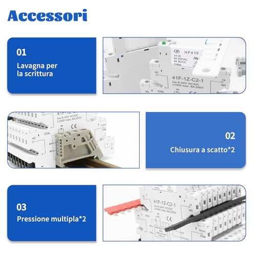 (10 pcs) 24 V Relay for DIN Rail, 6 A 250 VAC/30 VDC, 5 Pin Slim, ReleyWell | PLC/SPS power relay HF41F/24-ZS, SPDT, with plug-in base, 24V AC/DC coil voltage, electromagnetic relay, DIN rail 24V-10