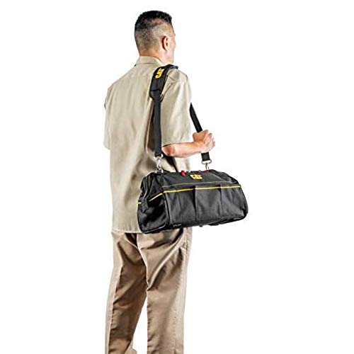 CAT 16-Inch Pro Wide Mouth Tool Bag, 14 Pockets for Tool Storage and Organization, Premium 1680D Water-Resistant Polyester Weave, Adjustable Shoulder Strap - 980206N 16 Inch