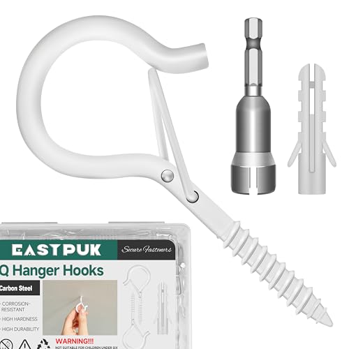 95Pcs #8 Pocket Hole Screws Assortment Kit & 20PCS Q-Hanger Hooks with Safety Buckle, 2.2 Inch White Eye Hook Screw Cup Wall Ceiling Q-Hanger Hooks, Anti-Rust Zinc Plated Pocket Screws