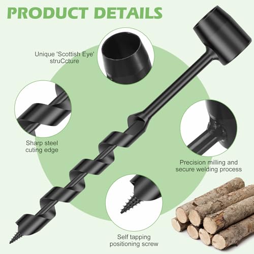 4 Pcs Hand Auger Wood Drill, Bushcraft Hand Auger Wrench Scotch Eye Wood Auger Manual Hand Drill Bit Survival Settlers Wrench Tool Camping,Outdoor,Hiking,Woodworking