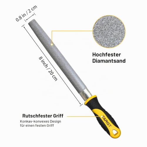 TARIST Diamond File Set 3-Piece 200 mm Including Flat/Half Round/Round Files For Sharpening Lawnmower Blades, Garden Shears, Axes - Tool Sharpener for Metal, Tile, Ceramic, Glass, Stone and More