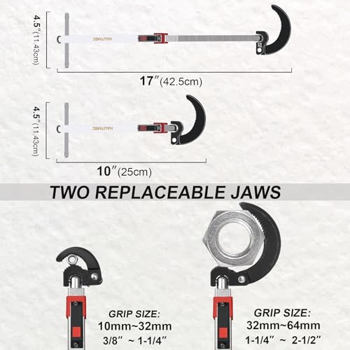 HAUTMEC 11-18inch Telescoping Basin Wrench, Sink Faucet Wrench for Tight Spaces with Replaceable Jaws Capacity 1-1/4''to 2-1/2", Plumber Wrenches for Faucet Hex Nuts Install and Repair Under Sink Replaceable Wrench Set
