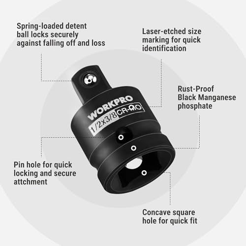 WORKPRO 8-PC Impact Socket Adapter Set with Case, CR-MO Steel