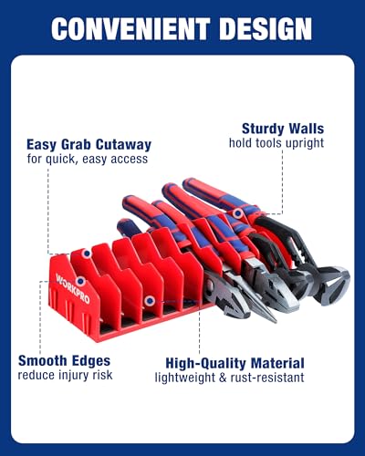 WORKPRO 4-Pack Plier Organizer Rack, 40-Slot Tool Organizer and Storage 4 Pack Blue &Red