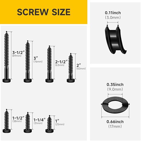 MYWISH (20Sets) 1/4" x 3" Hex Head Lag Bolts & Mywish 74Pcs 5/16" Hex Head Lag Screws Assortment Kit, Heavy Duty Lag Bolts with Washers, 304 Stainless Steel Bolts 18-8, 7-Size Wood Screws for Outdoor
