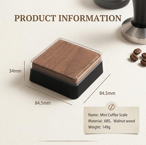 Digital Coffee Scale with Bowl 0.1g High Precision Kitchen Scale Wodden Coffee Scale Electronic Food Weighing Espresso Scale, Large LED Display, Touch Button, Easy to Clean, Black.