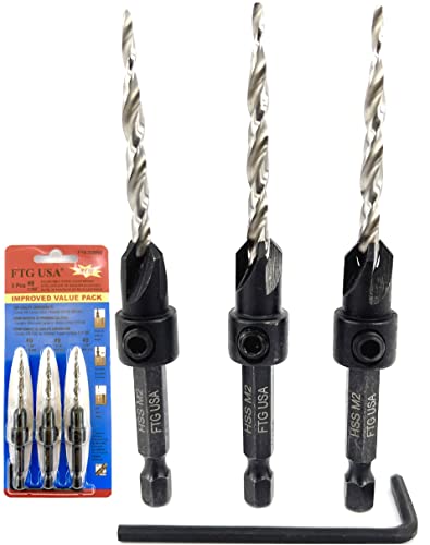 FTG USA Countersink Drill Bit Set 6 Pc #6#8 Tapered Bit Quick Change Tool Kit