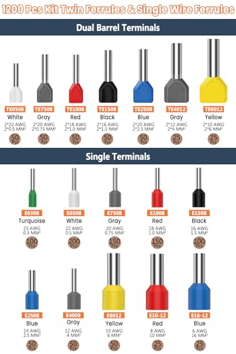 Lytool Ferrule Crimping Tool Kit, Hex Ratchet 28-5AWG & 1200 Wire Ferrules Hex Wire Crimping Pliers + 1200 Wire Ferrules